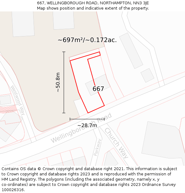 667, WELLINGBOROUGH ROAD, NORTHAMPTON, NN3 3JE: Plot and title map