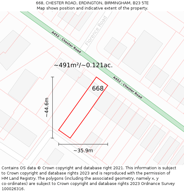 668, CHESTER ROAD, ERDINGTON, BIRMINGHAM, B23 5TE: Plot and title map