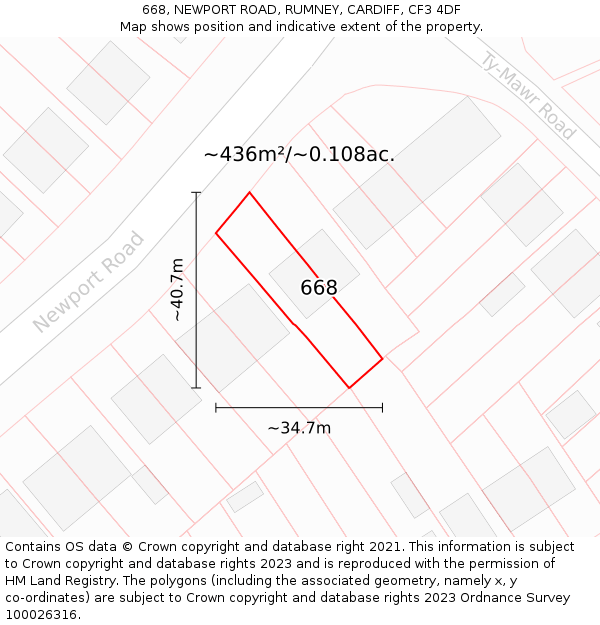 668, NEWPORT ROAD, RUMNEY, CARDIFF, CF3 4DF: Plot and title map