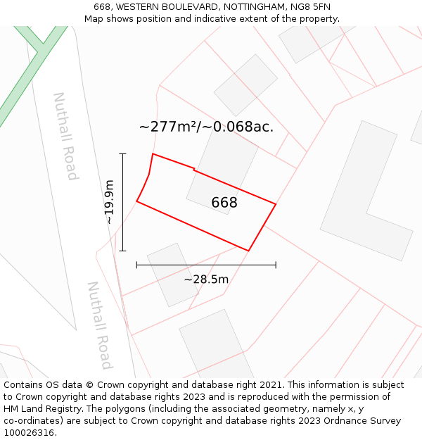 668, WESTERN BOULEVARD, NOTTINGHAM, NG8 5FN: Plot and title map