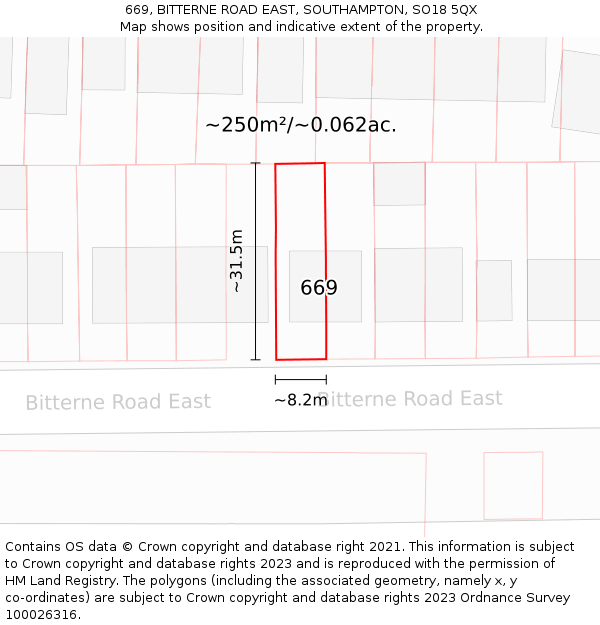 669, BITTERNE ROAD EAST, SOUTHAMPTON, SO18 5QX: Plot and title map