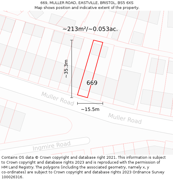 669, MULLER ROAD, EASTVILLE, BRISTOL, BS5 6XS: Plot and title map