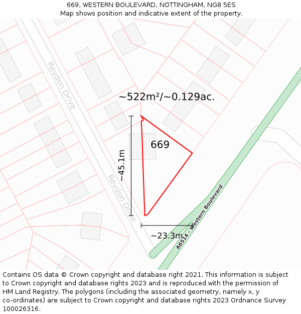 669, WESTERN BOULEVARD, NOTTINGHAM, NG8 5ES: Plot and title map