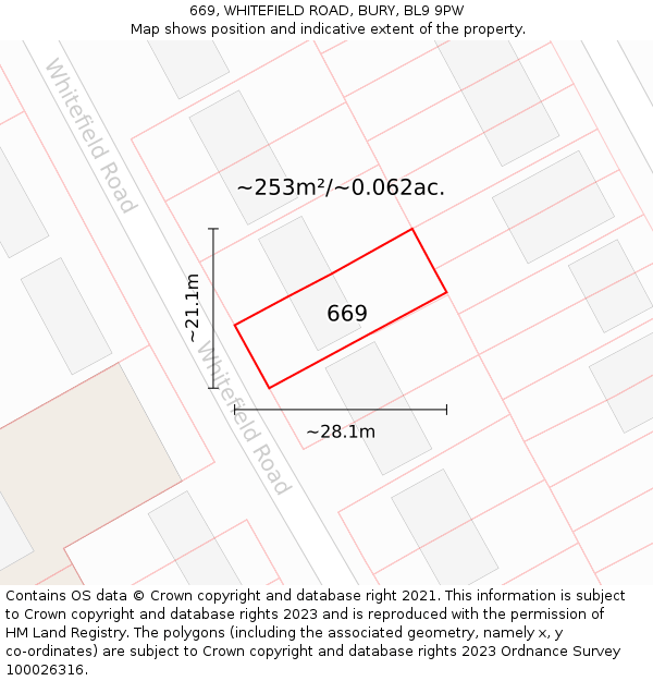669, WHITEFIELD ROAD, BURY, BL9 9PW: Plot and title map