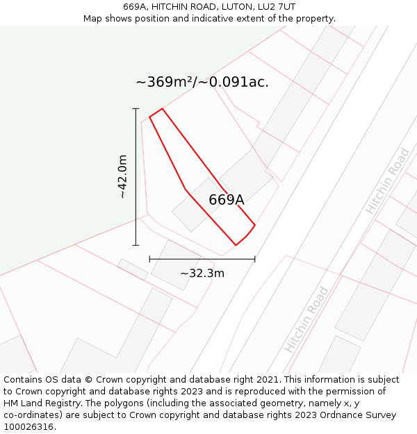 669A, HITCHIN ROAD, LUTON, LU2 7UT: Plot and title map