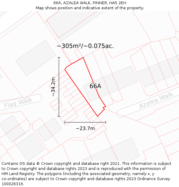 66A, AZALEA WALK, PINNER, HA5 2EH: Plot and title map