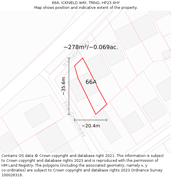 66A, ICKNIELD WAY, TRING, HP23 4HY: Plot and title map