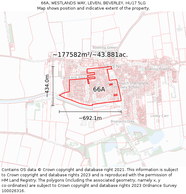 66A, WESTLANDS WAY, LEVEN, BEVERLEY, HU17 5LG: Plot and title map