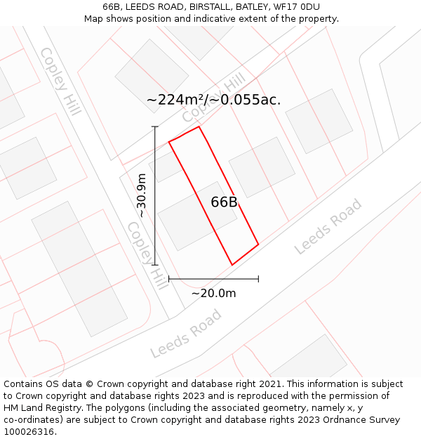 66B, LEEDS ROAD, BIRSTALL, BATLEY, WF17 0DU: Plot and title map