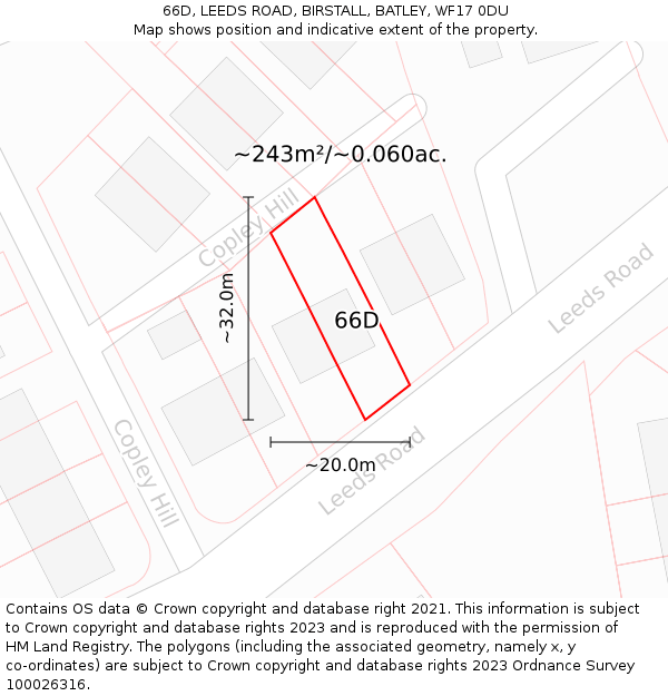 66D, LEEDS ROAD, BIRSTALL, BATLEY, WF17 0DU: Plot and title map