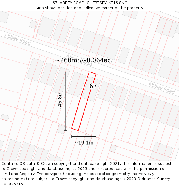 67, ABBEY ROAD, CHERTSEY, KT16 8NG: Plot and title map