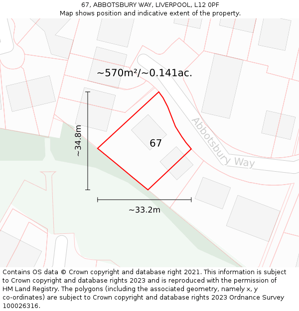 67, ABBOTSBURY WAY, LIVERPOOL, L12 0PF: Plot and title map