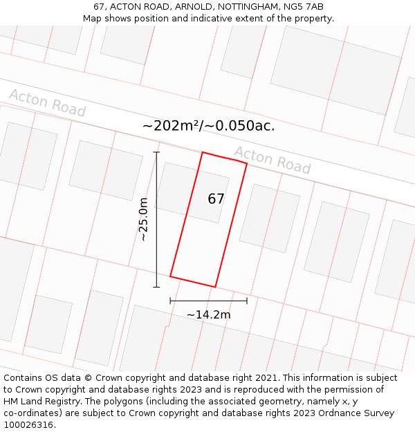 67, ACTON ROAD, ARNOLD, NOTTINGHAM, NG5 7AB: Plot and title map