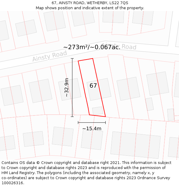 67, AINSTY ROAD, WETHERBY, LS22 7QS: Plot and title map