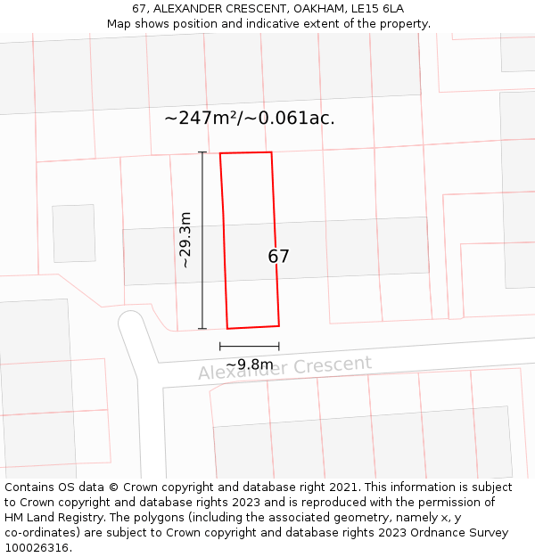 67, ALEXANDER CRESCENT, OAKHAM, LE15 6LA: Plot and title map