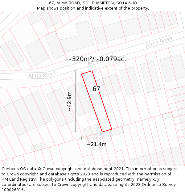 67, ALMA ROAD, SOUTHAMPTON, SO14 6UQ: Plot and title map