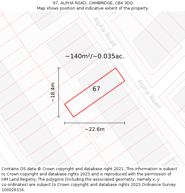 67, ALPHA ROAD, CAMBRIDGE, CB4 3DQ: Plot and title map