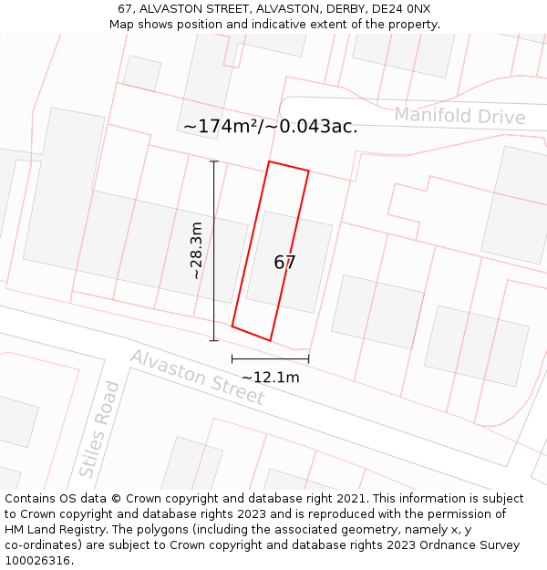 67, ALVASTON STREET, ALVASTON, DERBY, DE24 0NX: Plot and title map