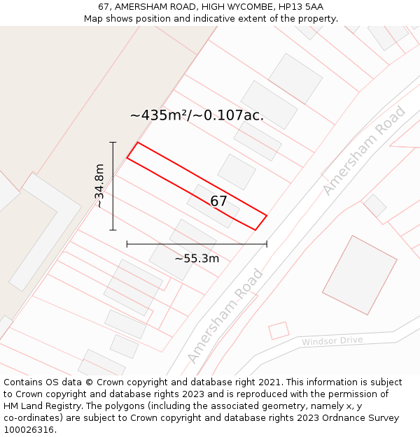 67, AMERSHAM ROAD, HIGH WYCOMBE, HP13 5AA: Plot and title map