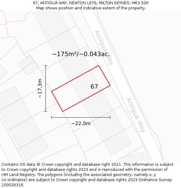 67, ANTIGUA WAY, NEWTON LEYS, MILTON KEYNES, MK3 5GF: Plot and title map
