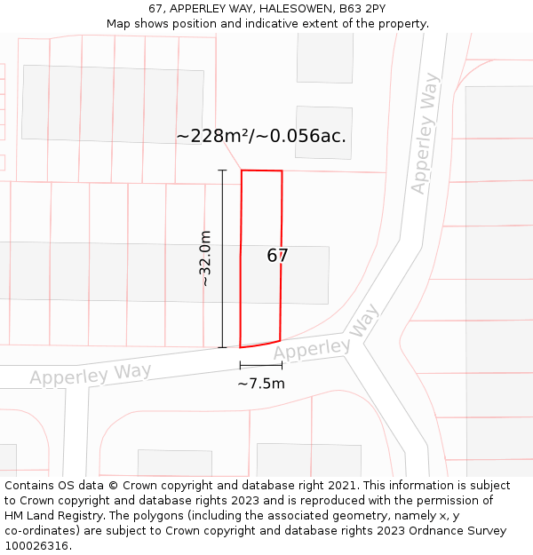 67, APPERLEY WAY, HALESOWEN, B63 2PY: Plot and title map