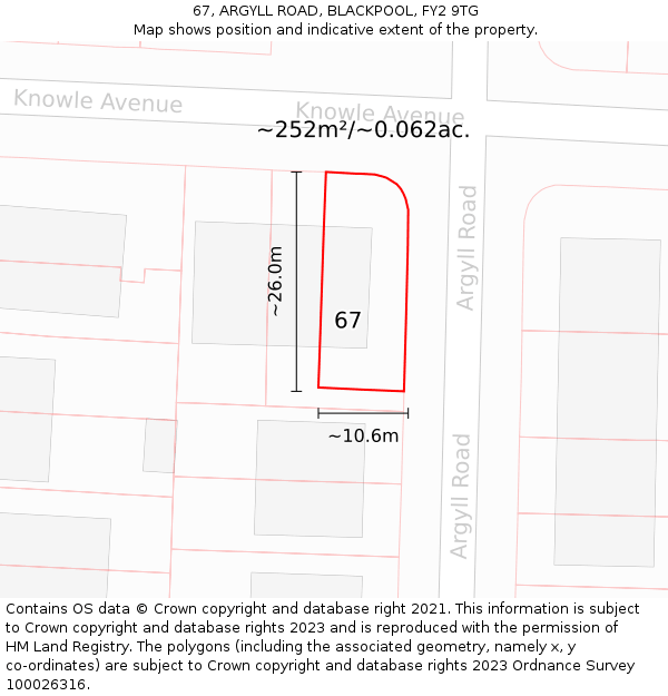 67, ARGYLL ROAD, BLACKPOOL, FY2 9TG: Plot and title map