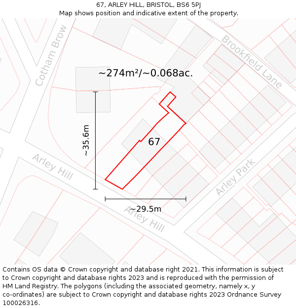 67, ARLEY HILL, BRISTOL, BS6 5PJ: Plot and title map