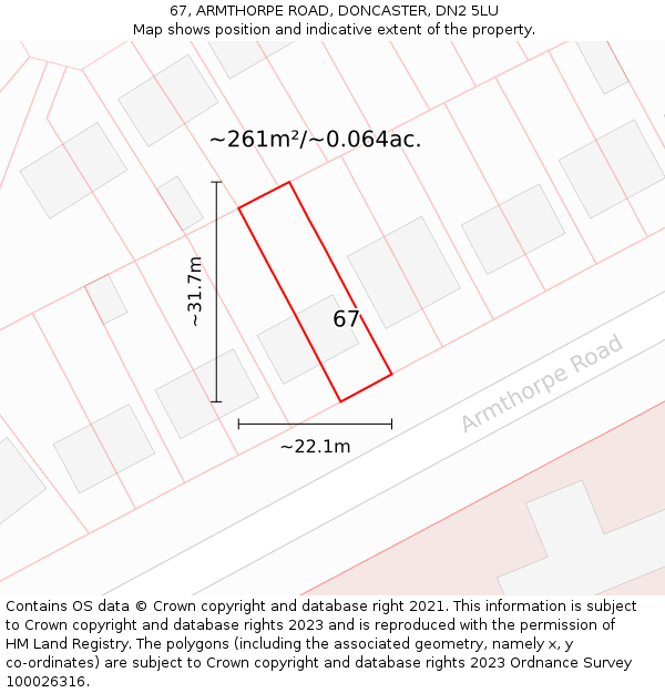 67, ARMTHORPE ROAD, DONCASTER, DN2 5LU: Plot and title map