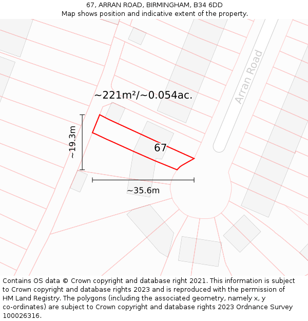 67, ARRAN ROAD, BIRMINGHAM, B34 6DD: Plot and title map