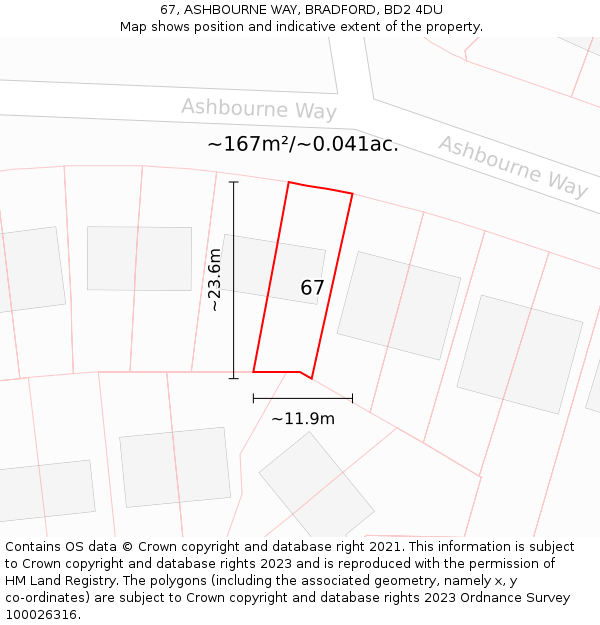 67, ASHBOURNE WAY, BRADFORD, BD2 4DU: Plot and title map
