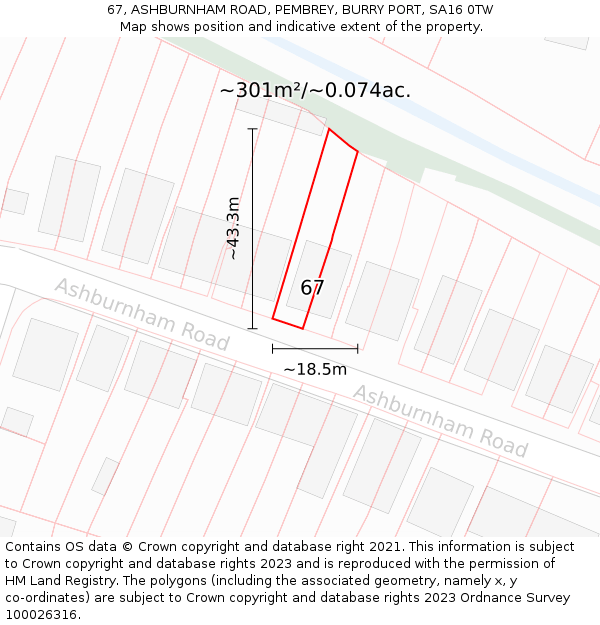 67, ASHBURNHAM ROAD, PEMBREY, BURRY PORT, SA16 0TW: Plot and title map
