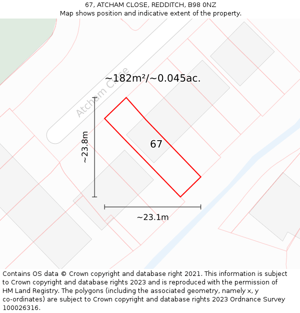 67, ATCHAM CLOSE, REDDITCH, B98 0NZ: Plot and title map