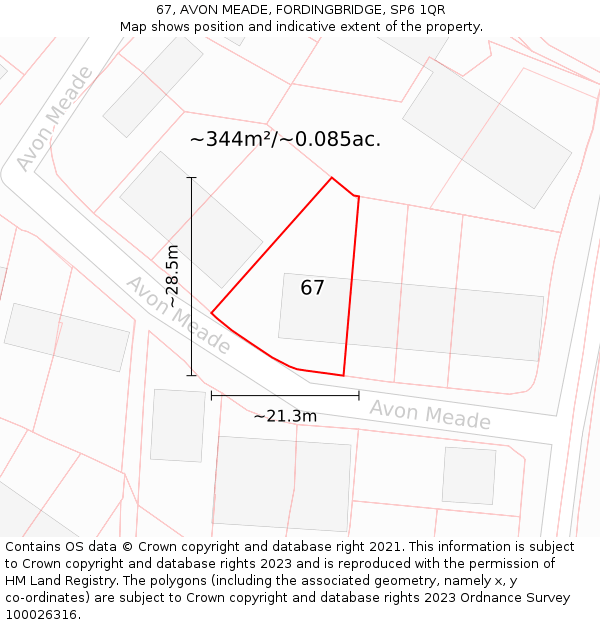 67, AVON MEADE, FORDINGBRIDGE, SP6 1QR: Plot and title map