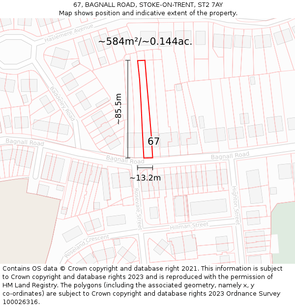 67, BAGNALL ROAD, STOKE-ON-TRENT, ST2 7AY: Plot and title map