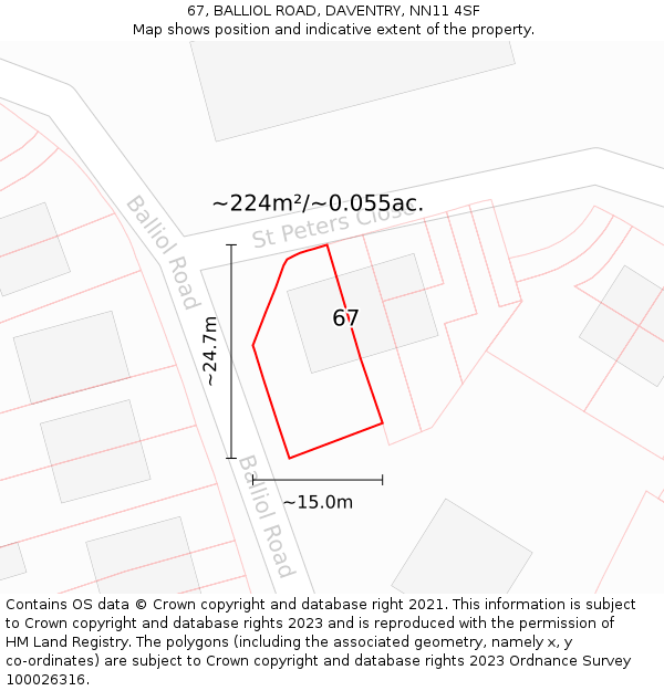 67, BALLIOL ROAD, DAVENTRY, NN11 4SF: Plot and title map