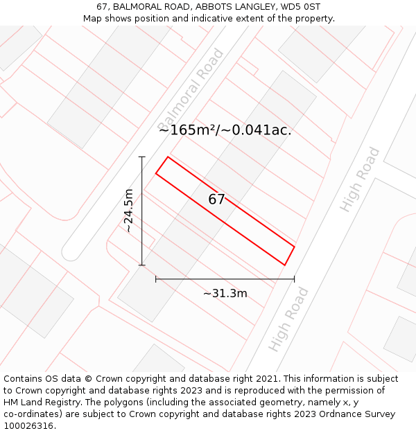 67, BALMORAL ROAD, ABBOTS LANGLEY, WD5 0ST: Plot and title map