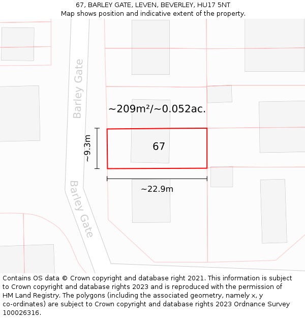 67, BARLEY GATE, LEVEN, BEVERLEY, HU17 5NT: Plot and title map