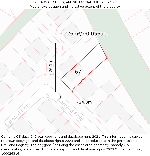 67, BARNARD FIELD, AMESBURY, SALISBURY, SP4 7FF: Plot and title map