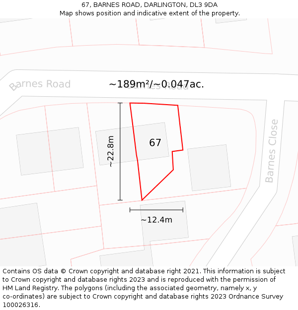 67, BARNES ROAD, DARLINGTON, DL3 9DA: Plot and title map