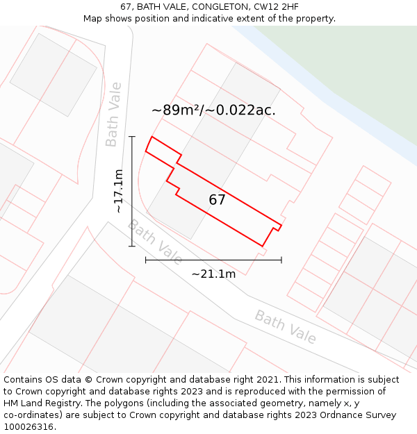 67, BATH VALE, CONGLETON, CW12 2HF: Plot and title map