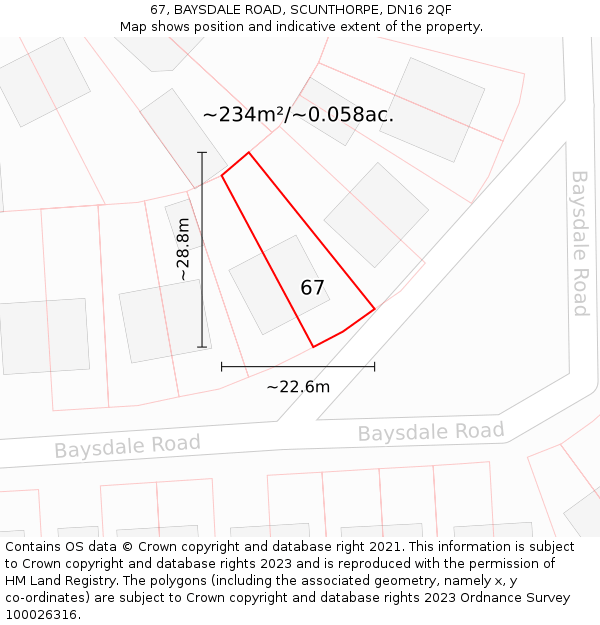 67, BAYSDALE ROAD, SCUNTHORPE, DN16 2QF: Plot and title map