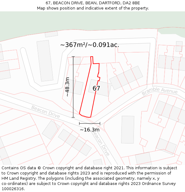67, BEACON DRIVE, BEAN, DARTFORD, DA2 8BE: Plot and title map