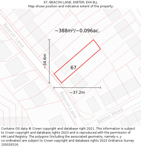 67, BEACON LANE, EXETER, EX4 8LL: Plot and title map
