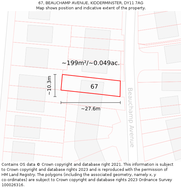 67, BEAUCHAMP AVENUE, KIDDERMINSTER, DY11 7AG: Plot and title map