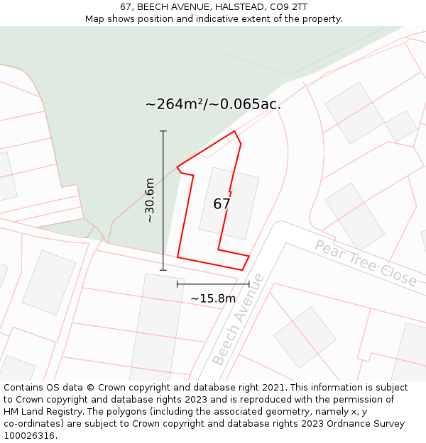 67, BEECH AVENUE, HALSTEAD, CO9 2TT: Plot and title map