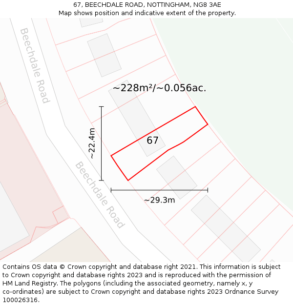 67, BEECHDALE ROAD, NOTTINGHAM, NG8 3AE: Plot and title map