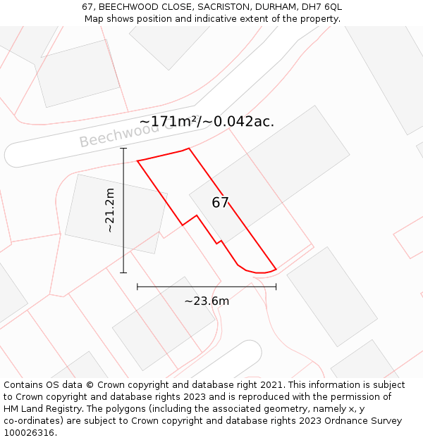 67, BEECHWOOD CLOSE, SACRISTON, DURHAM, DH7 6QL: Plot and title map