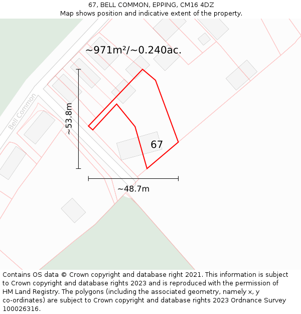67, BELL COMMON, EPPING, CM16 4DZ: Plot and title map
