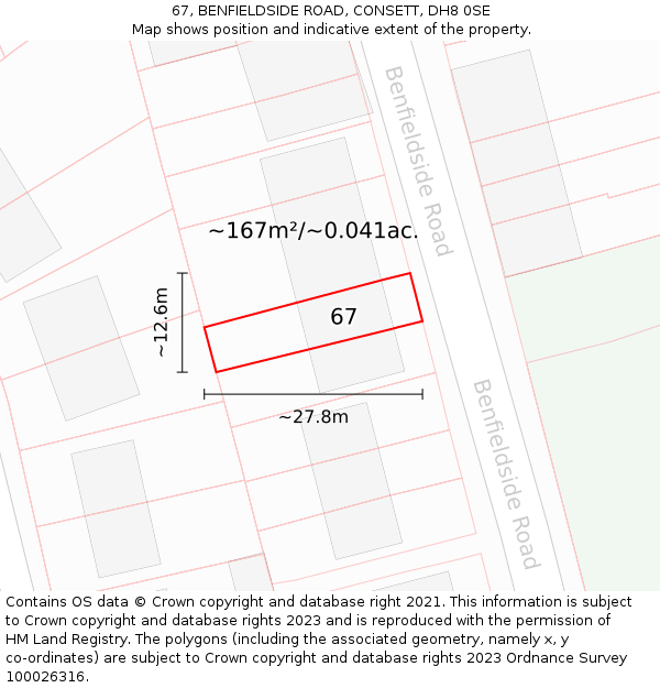 67, BENFIELDSIDE ROAD, CONSETT, DH8 0SE: Plot and title map