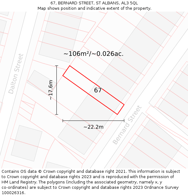 67, BERNARD STREET, ST ALBANS, AL3 5QL: Plot and title map